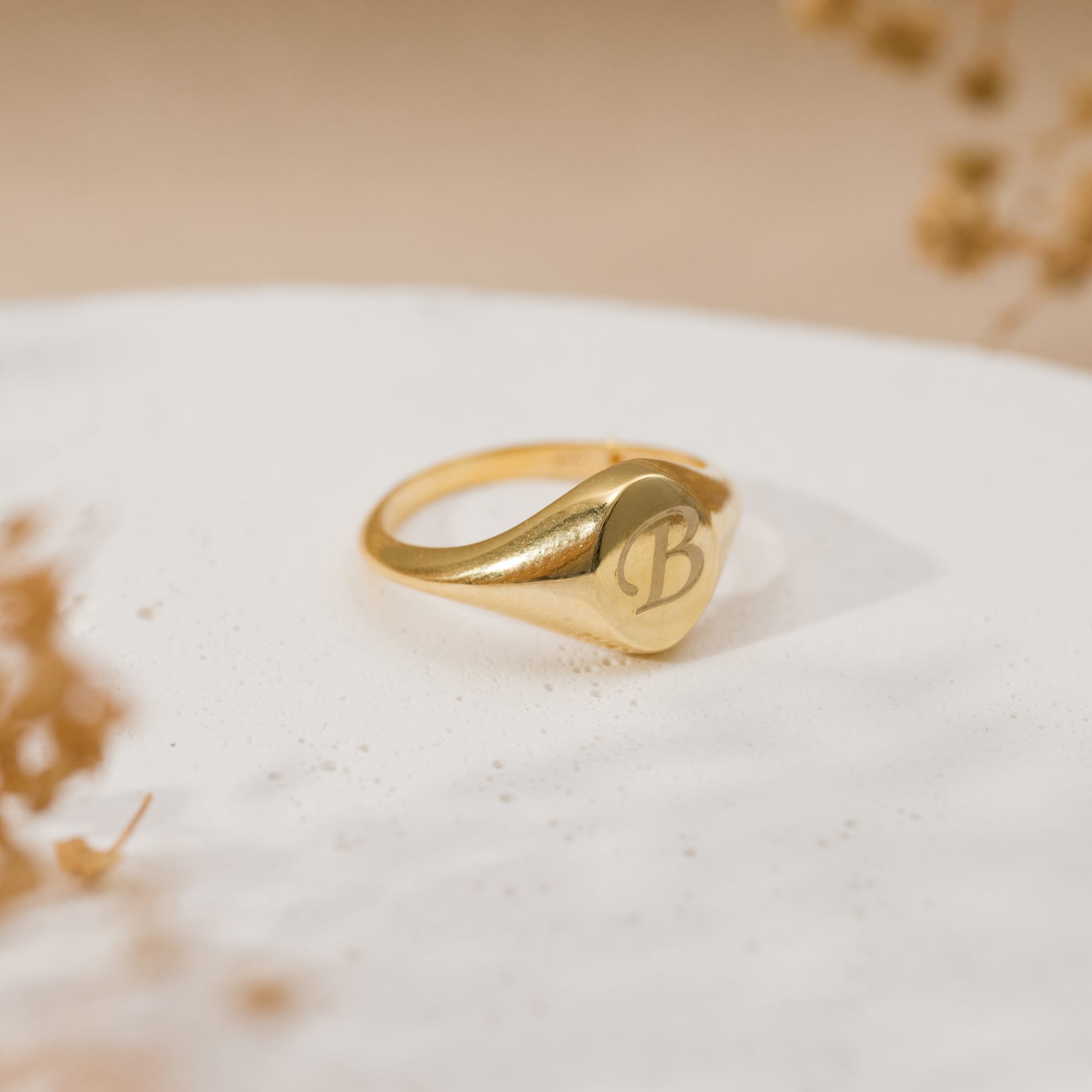 925 Ayar Gümüş Altın Kaplama Harfli Minimalist Kişiselleştirilebilir Yüzük
