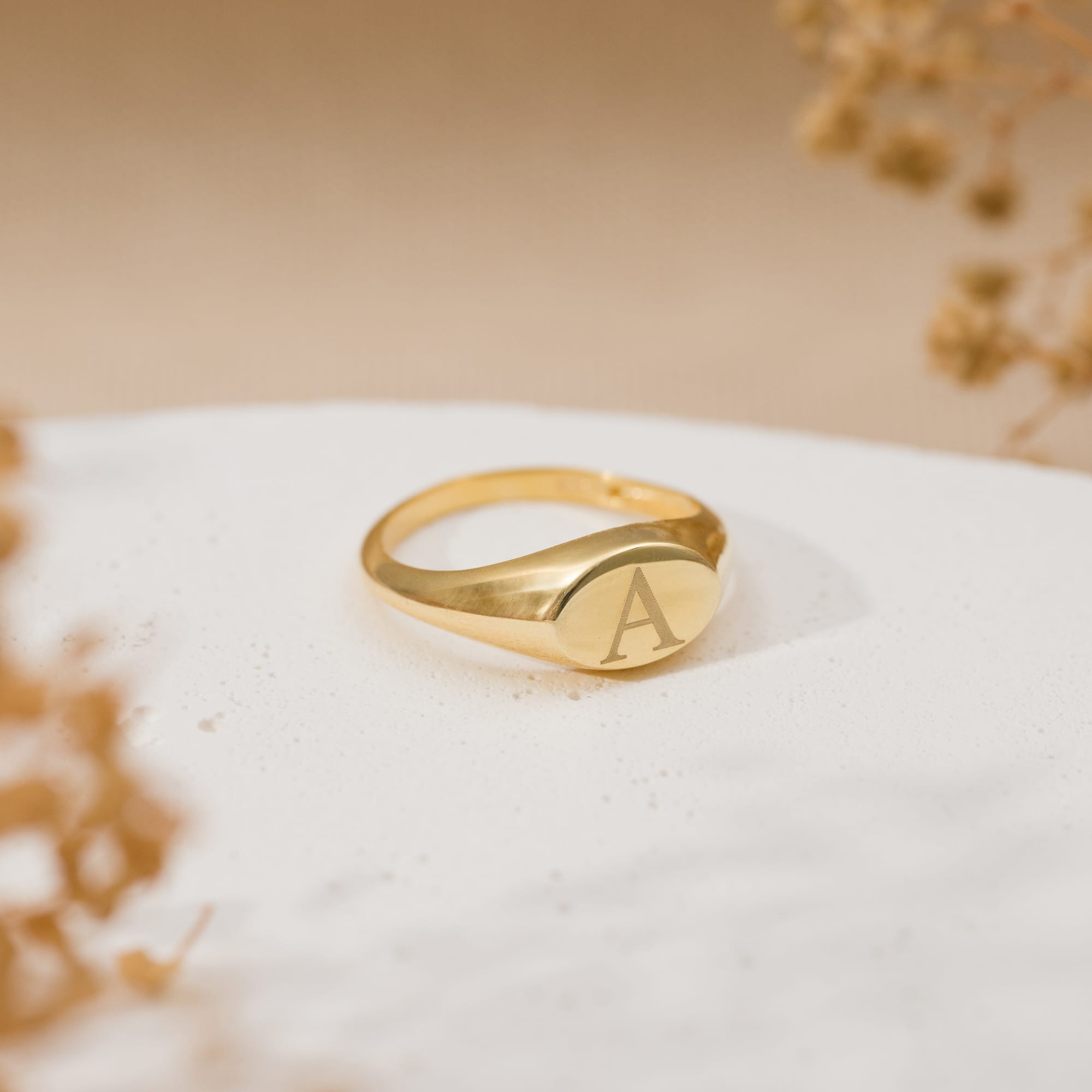 925 Ayar Gümüş Altın Kaplama Harfli Minimalist Kişiselleştirilebilir Yüzük